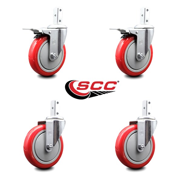 Service Caster 5 Inch Red Poly Swivel 3/4 Inch Square Stem Caster Total Lock Brakes SCC, 2PK SCC-SQTTL20S514-PPUB-RED-34-2-S-2 - main